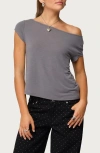 Edikted Anabella Off The Shoulder T-shirt In Gray
