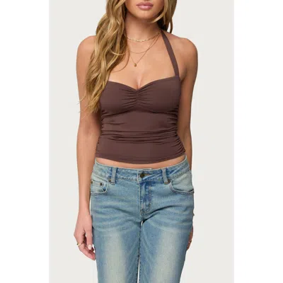 Edikted Anael Ruched Halter Top In Brown