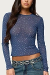 Edikted Anari Embellished Mesh Top In Blue