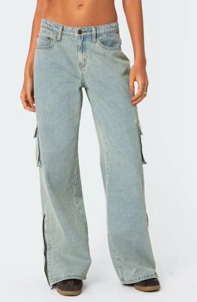 Edikted Andi Low Rise Cargo Jeans In Light-blue