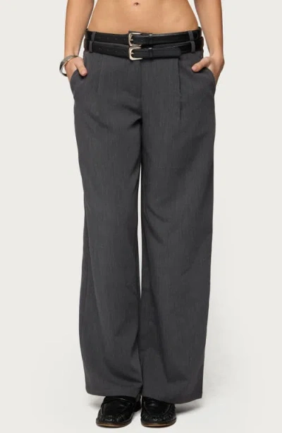 Edikted Andy Double Belt Low Rise Straight Leg Pants In Gray