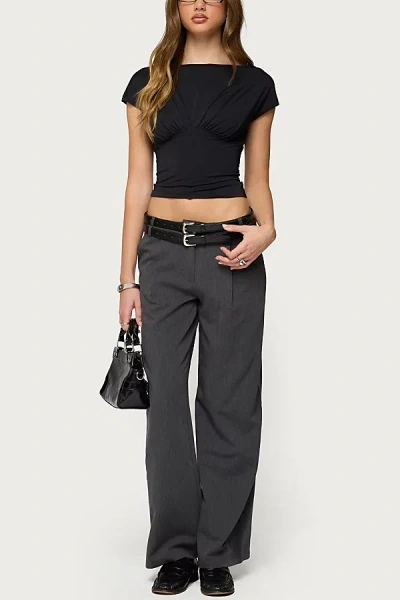 Edikted Andy Double Belt Straight Leg Tailored Pants In Gray/melange, Women's At Urban Outfitters