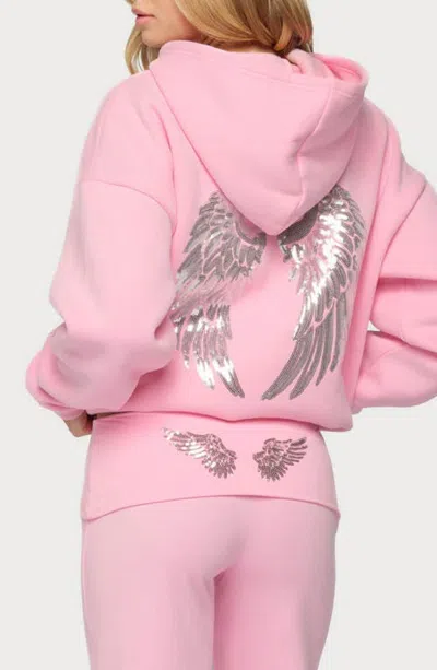 Edikted Angel Energy Sequin Hoodie In Pink