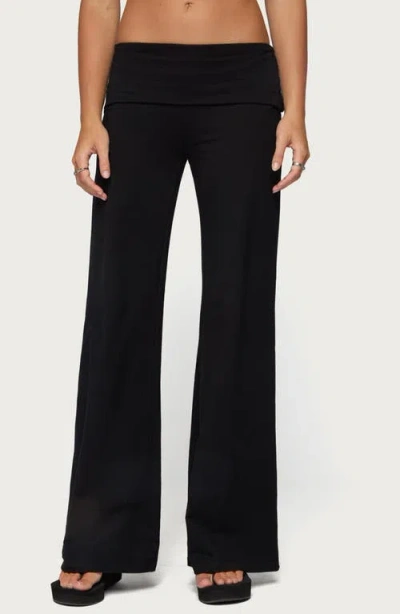 Edikted Angel Energy Sequin Wings Foldover Waist Wide Leg Pants In Black