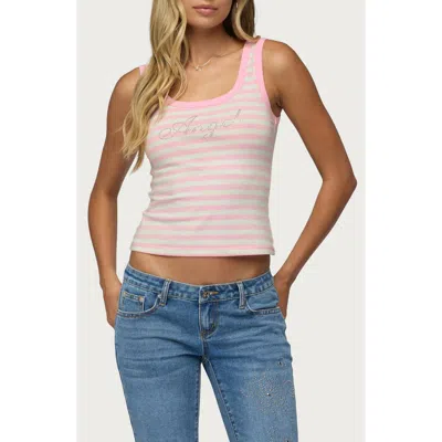 Edikted Angel Glow Rhinestone Striped Tank Top In Pink