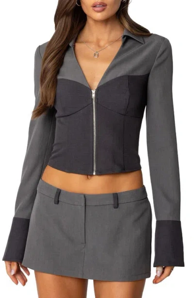 Edikted Angela Colorblock Corset Zip Top In Gray
