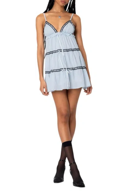 Edikted Angelica Tiered Ribbon Babydoll Minidress In Light-blue