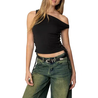 Edikted Angi One-shoulder Crop Top In Black