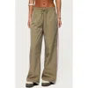 Edikted Annabella Low Rise Nylon Track Pants In Green