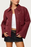 Edikted Annabelle Oversized Faux Suede Jacket In Burgundy, Women's At Urban Outfitters In Red