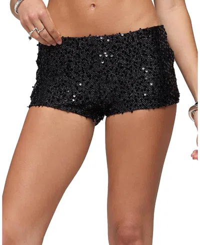 Edikted Annael Sequin Knit Micro Shorts In Black