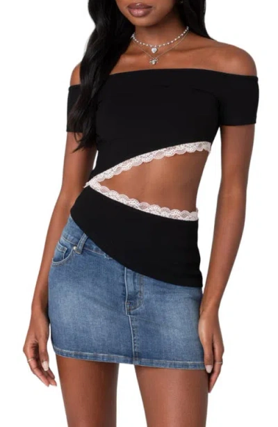 Edikted Annaise Off The Shoulder Cutout T-shirt In Black