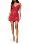 Edikted Annalee Beaded Sequin Chiffon Minidress In Red