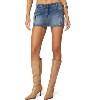 Edikted Anne Zip-up Cotton Denim Miniskirt In Blue