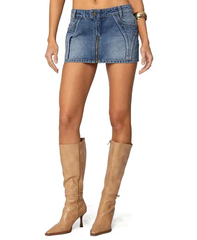 Edikted Anne Zip Up Denim Mini Skirt In Blue