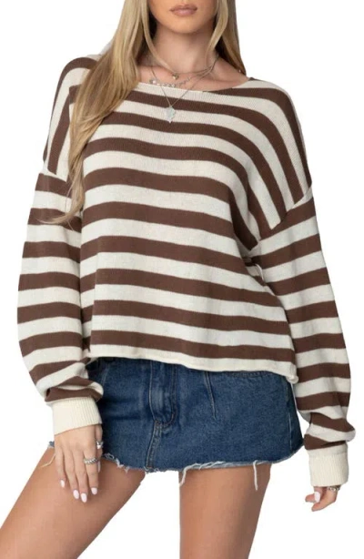 Edikted Anney Oversize Stripe Sweater In Brown-and-cream
