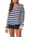 Edikted Anney Oversize Stripe Cotton Blend Sweater In Blue And Cream