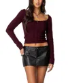 Edikted Ansley Lacey Cable Knit Top In Burgundy