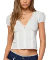 Edikted Antonella Cotton Puff Sleeve Button-up Top