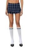 Edikted Ara Plaid Pleated Skort In Dark-blue