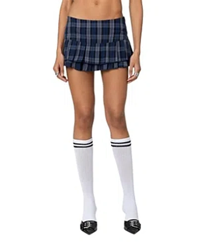 Edikted Ara Plaid Pleated Skort In Dark-blue