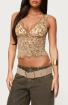 Edikted Araura Velvet Floral Sheer Top In Brown