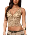 Edikted Araura Velvet Floral Sheer Top In Brown