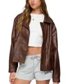 Edikted Ardella Oversized Faux Leather Jacket In Brown