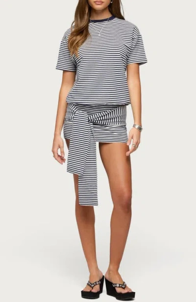 Edikted Ardeney Stripe Tie Waist T-shirt Minidress In Black