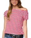 Edikted Aretha Stripe Off The Shoulder Stretch Cotton Top In Pink