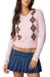 Edikted Argyle V-neck Sweater In Light-pink
