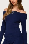 Edikted Arianna Off Shoulder Knit Sweater In Navy, Women's At Urban Outfitters In Blue