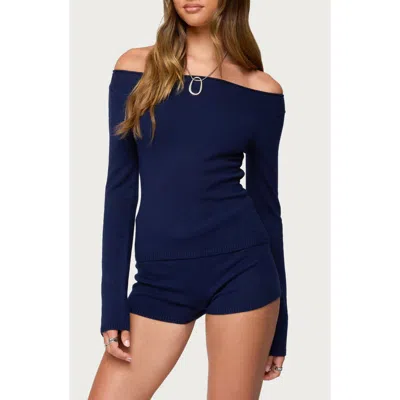 Edikted Arianna Off The Shoulder Sweater In Blue