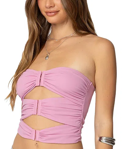 Edikted Ariella Cutout Strapless Crop Top In Neutral