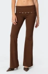 Edikted Aries Foldover Studded Waist Flare Leggings In Brown