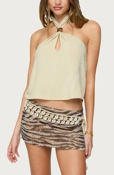 EDIKTED EDIKTED ARIYA KEYHOLE HALTER COTTON & LINEN TOP