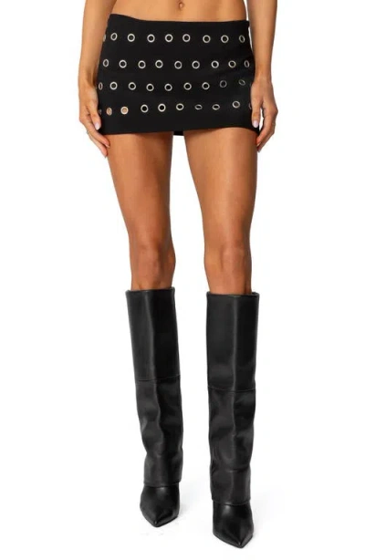 Edikted Arlette Grommet Low Rise Miniskort In Black