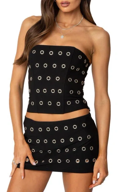 Edikted Arlette Grommet Strapless Corset Top In Black