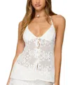Edikted Arlie Tie Front Floral Lace Halter Top In White