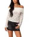 Edikted Ashley Sheer Floral Lace Off The Shoulder Top In Cream