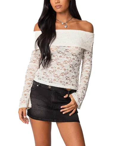 EDIKTED ASHLEY OFF SHOULDER SHEER LACE TOP