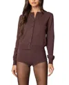Edikted Ashlin Crewneck Cardigan In Brown