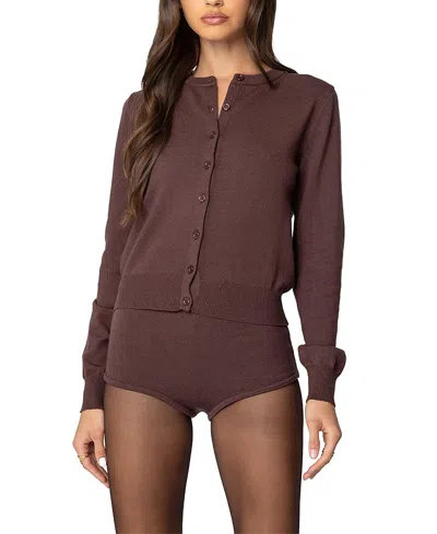 Edikted Ashlin Crewneck Cardigan In Brown