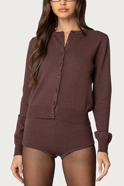 EDIKTED ASHLIN BUTTON UP KNIT CARDIGAN IN BROWN, WOMEN'S AT URBAN OUTFITTERS