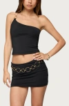 Edikted Ashlyn Ring Chain One-shoulder Crop Top In Black