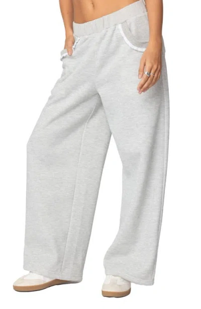 Edikted Ashtin Ruffle Trim Sweatpants In Gray-melange
