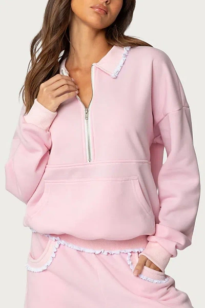 Edikted Ashtin Ruffle Trim Sweatshirt In Light/pink, Women's At Urban Outfitters