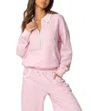 Edikted Ashtin Ruffle Trim Half Zip Sweatshirt In Light-pink