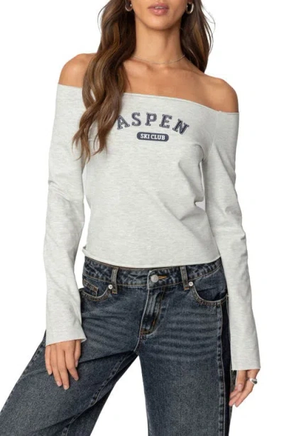 Edikted Aspen Ski Club Off The Shoulder Top In Gray-melange