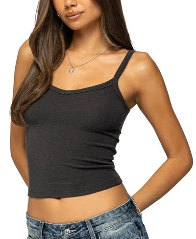 Edikted Aspyn V-neck Ribbed Tank Top In Black